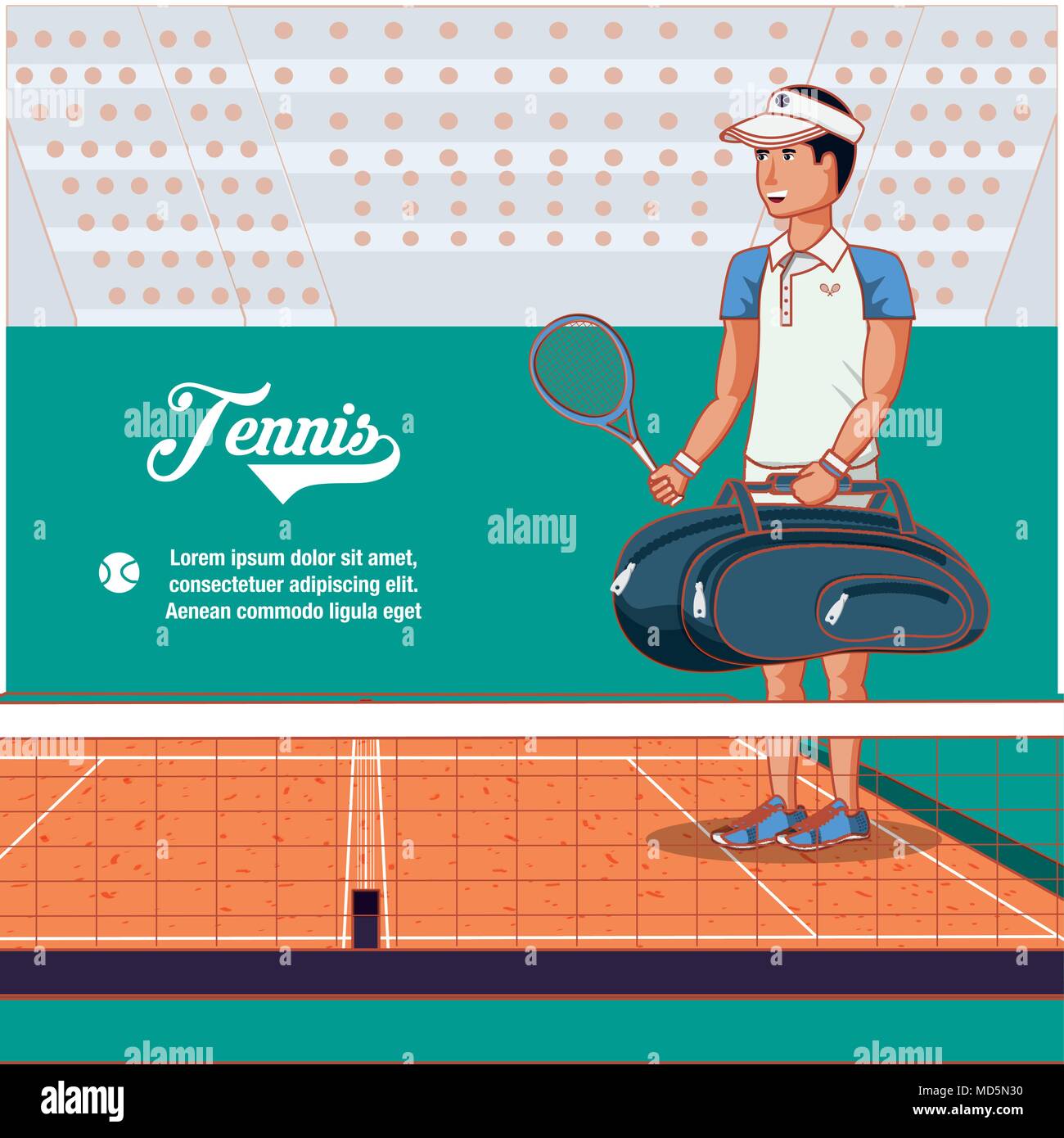 Lettore di sesso maschile di tennis vettore di carattere illustration design Illustrazione Vettoriale