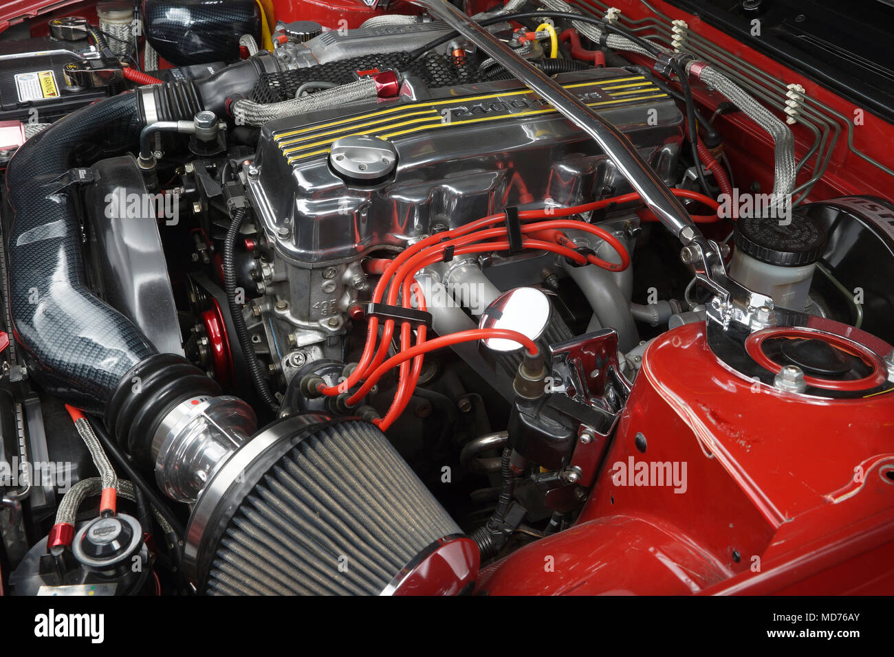 Montreal, Canada,18,Aprile,2018.modificato a 4 cilindro importare auto motore.Credit:Mario Beauregard/Alamy Live News Foto Stock