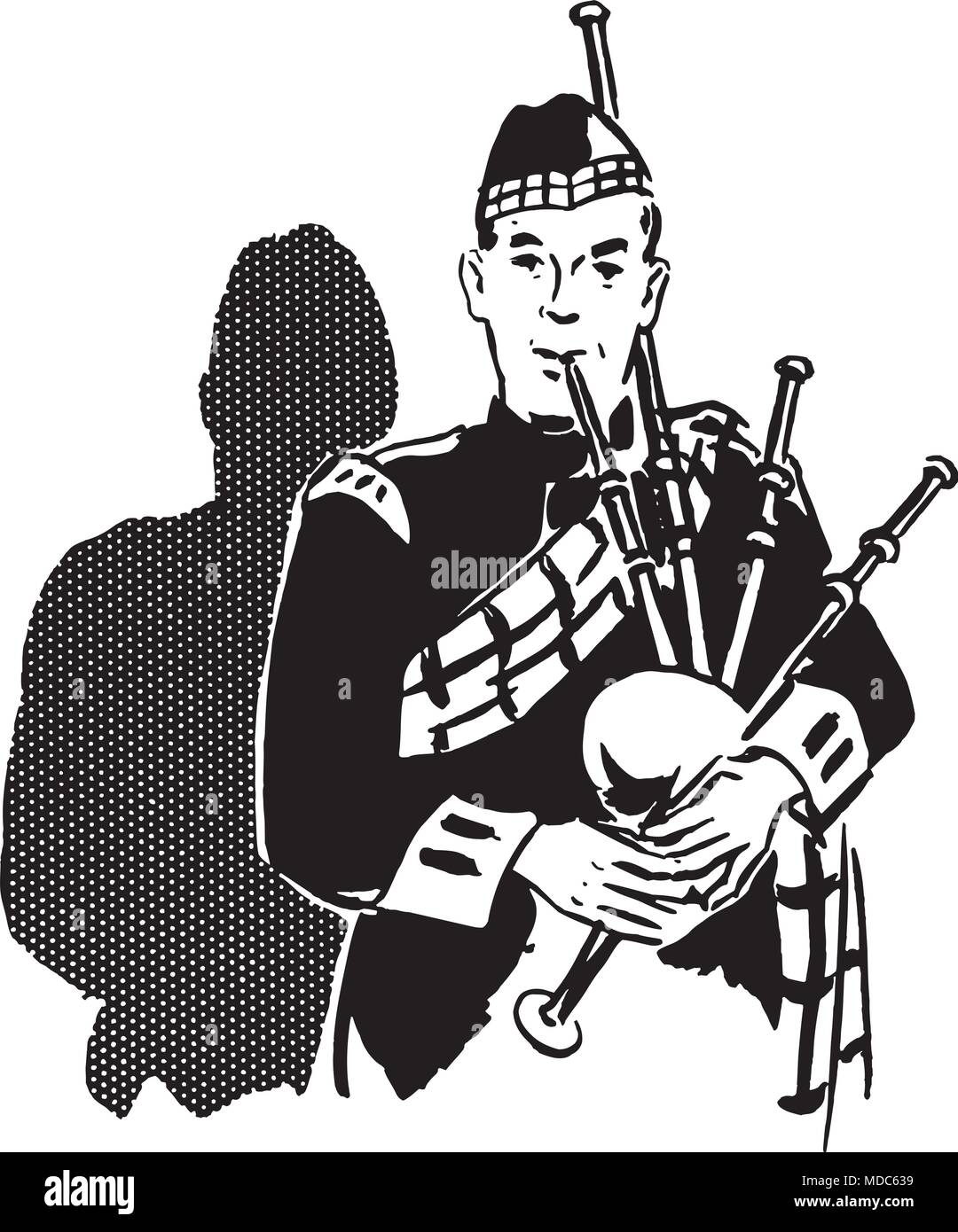 Bagpiper - retrò illustrazione clipart Illustrazione Vettoriale
