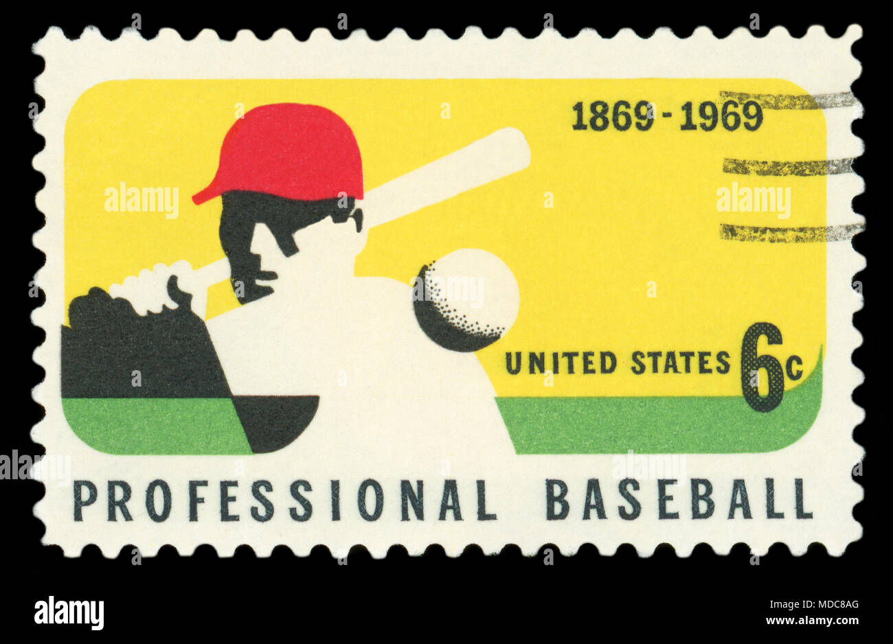 Stati Uniti - circa 1969 : un timbro stampato negli Stati Uniti mostra di baseball professionale, 1869-1969, circa 1969 Foto Stock