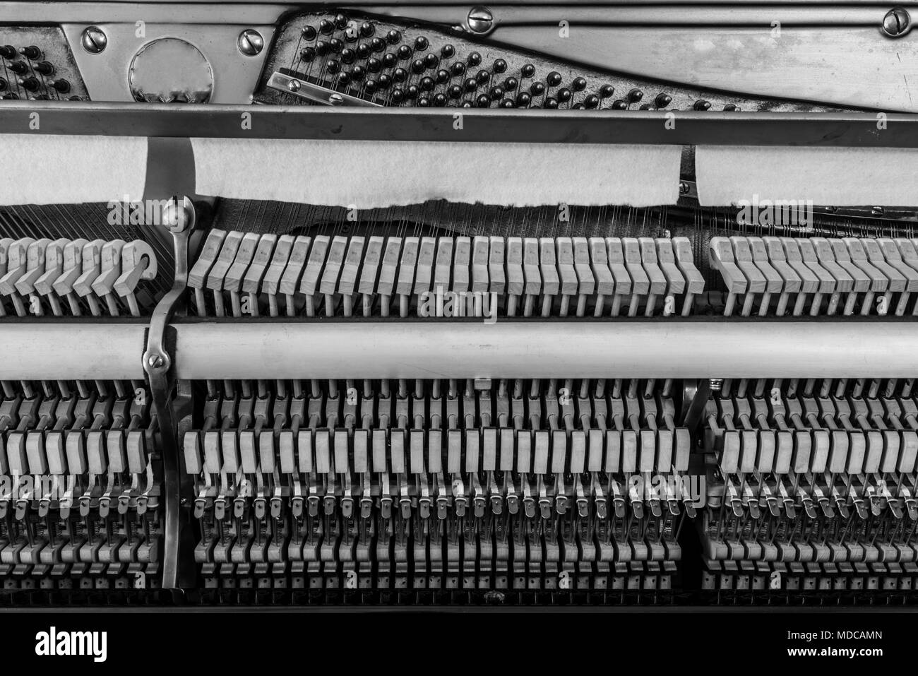 Pianoforte meccanismi interiori macro closeup Foto Stock