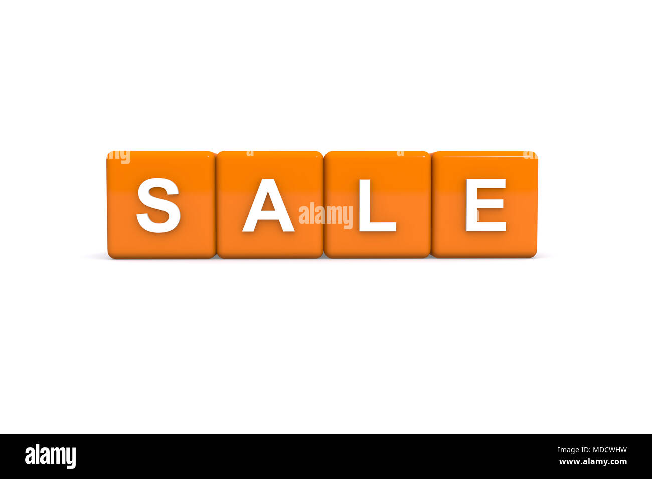 Vendita con colore arancio blocco su sfondo bianco, 3d illustrazione Foto Stock