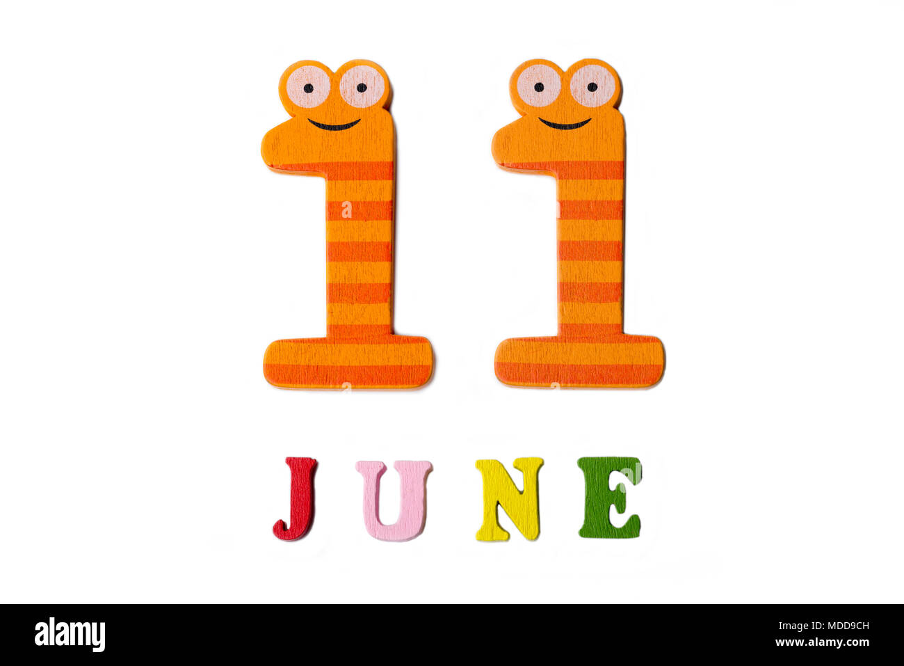 Giugno 11. Immagine 11 giugno su uno sfondo bianco. Giorno di estate Foto Stock