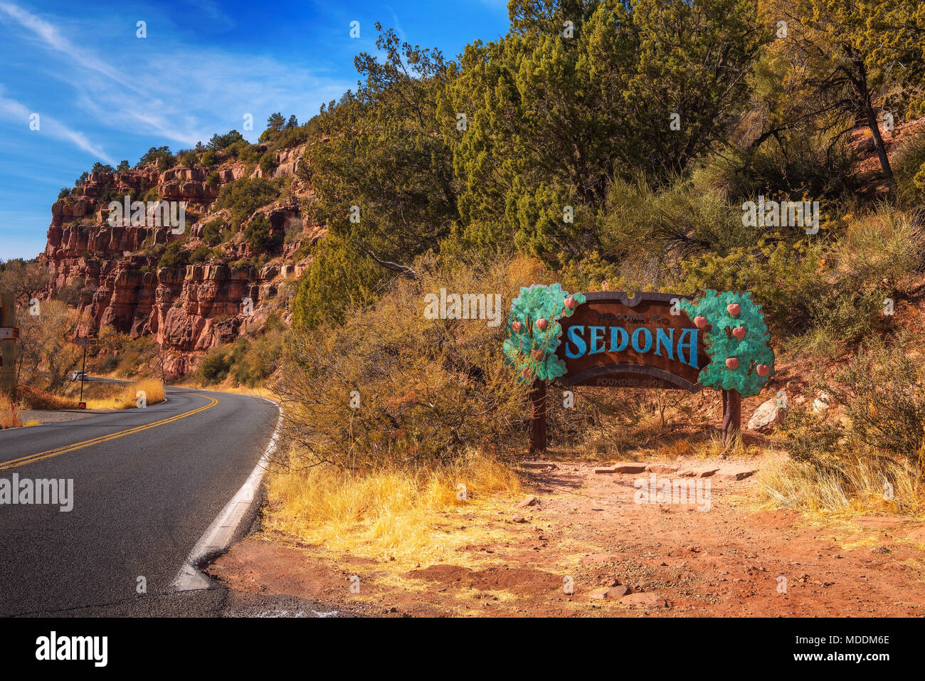 Segno di benvenuto a Sedona Foto Stock