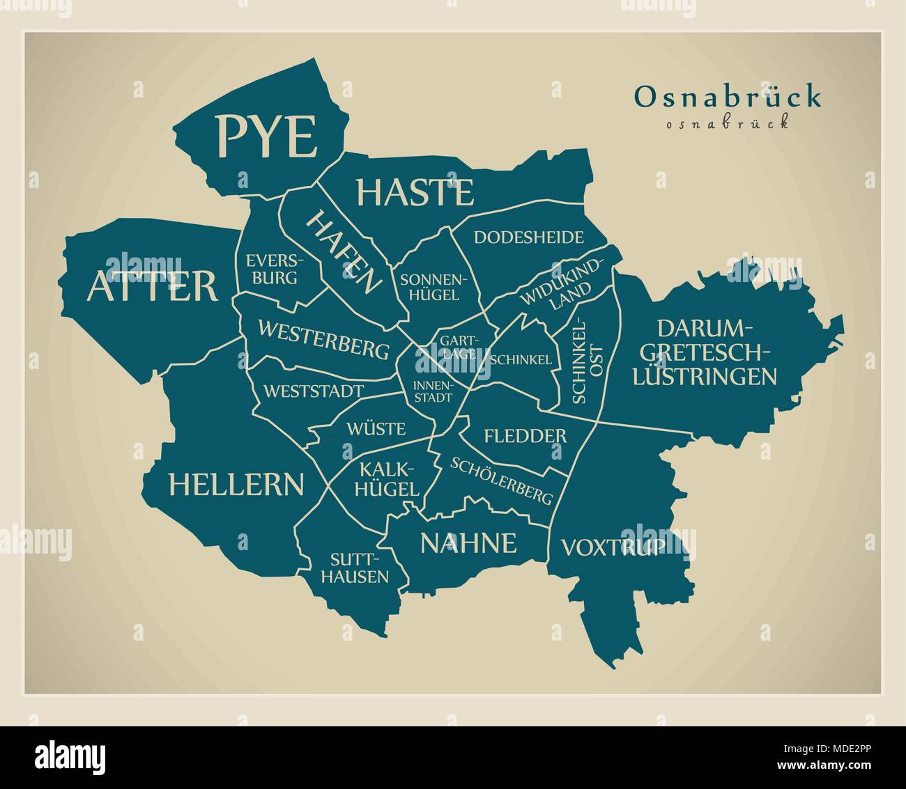 Città moderna mappa - Osnabruck città della Germania con comuni e titoli DE Illustrazione Vettoriale