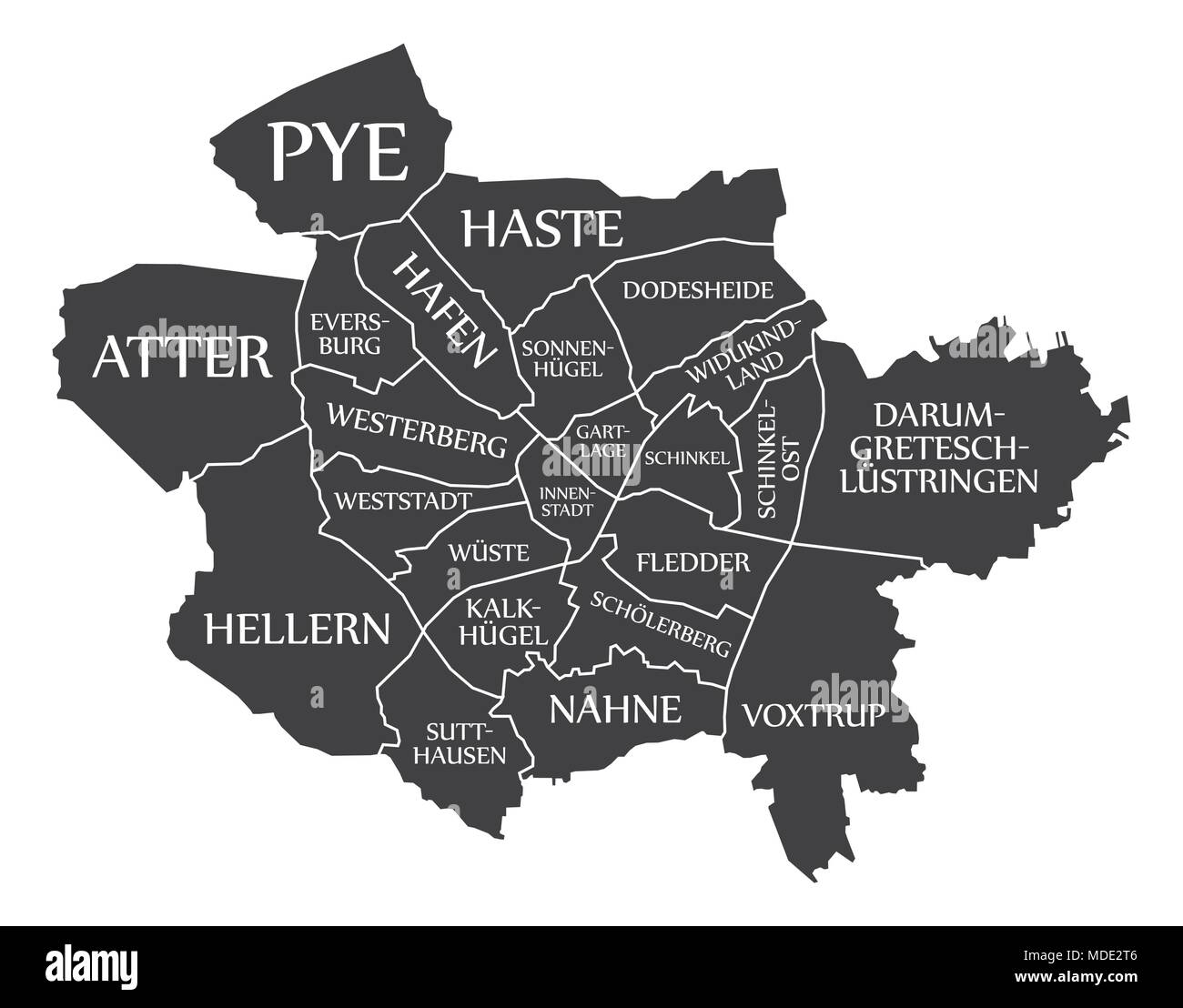 Osnabruck mappa della città Germania DE etichettati illustrazione nero Illustrazione Vettoriale