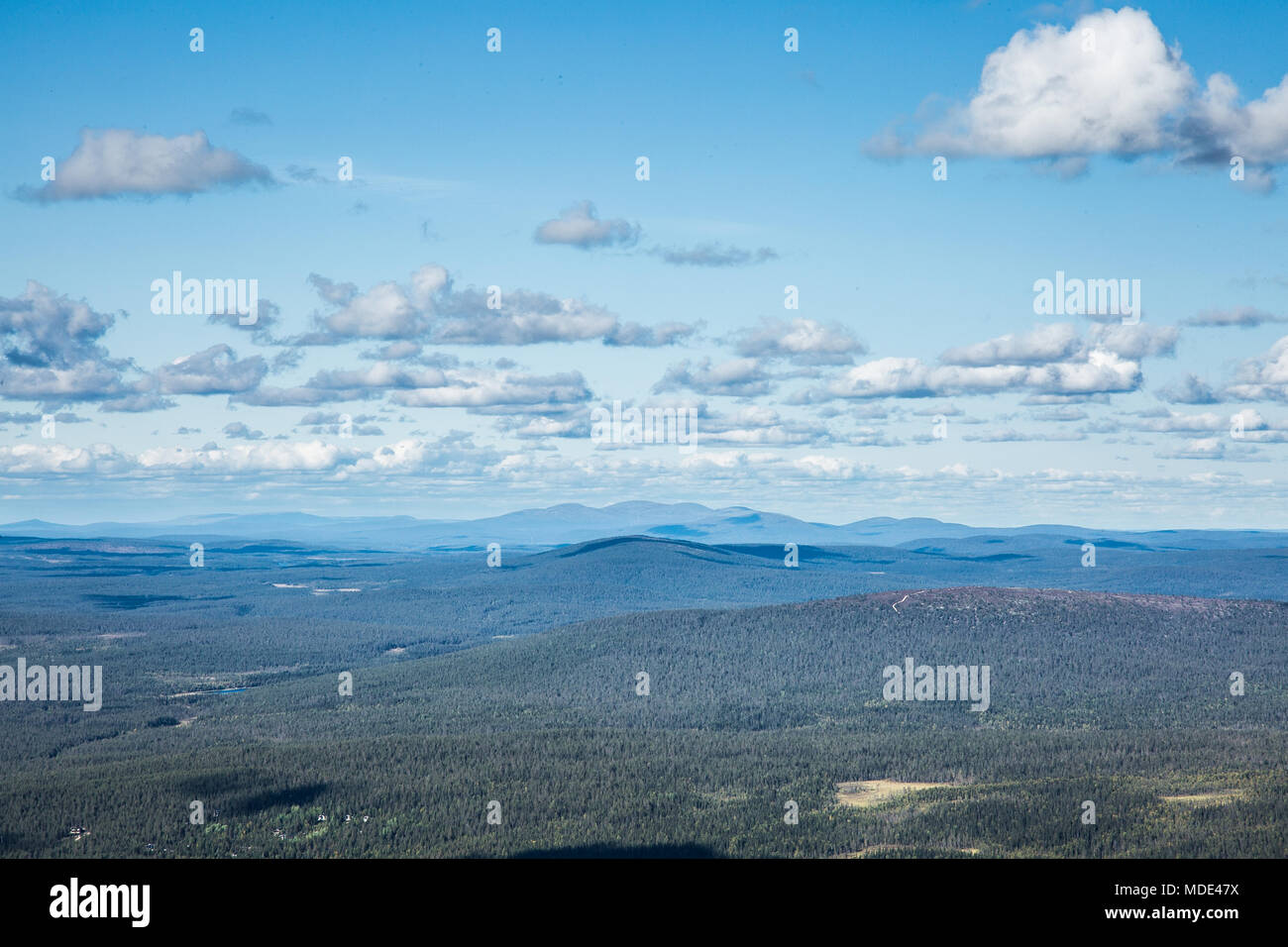 Foto orizzontale di un finlandese foresta rurale presa sulla parte superiore di Ylläs cadde in Lapponia Foto Stock