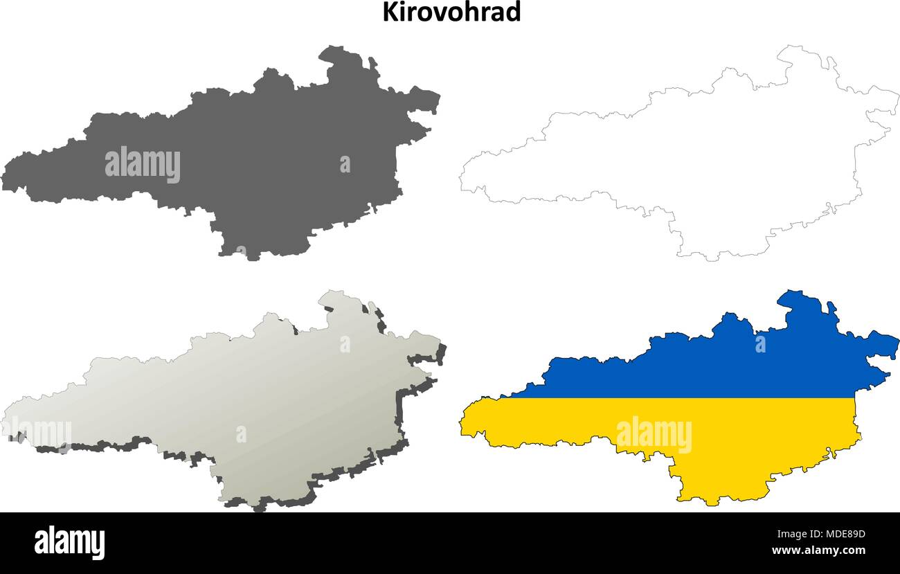 Kirovohrad vuoto mappa di contorno impostato Illustrazione Vettoriale