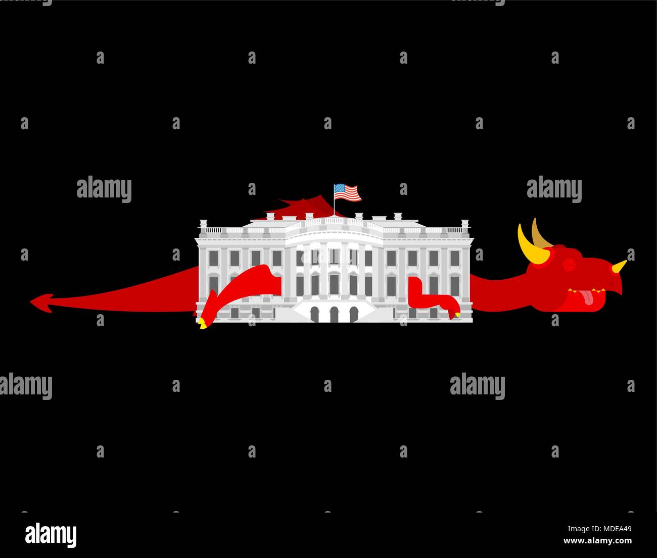 Dragon nella Casa Bianca. US Government House e red werewolf Illustrazione Vettoriale