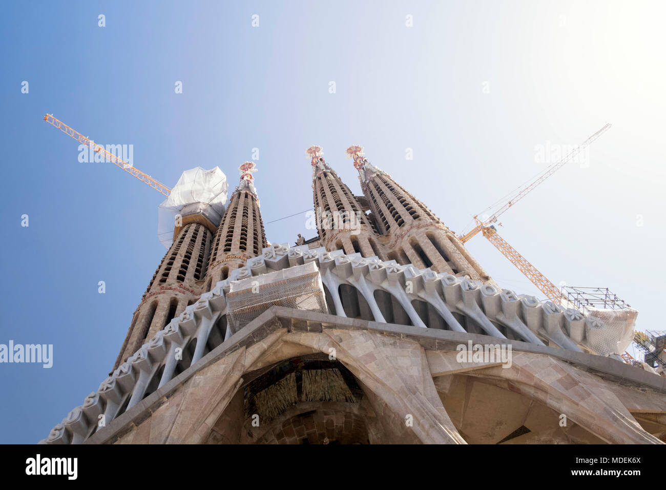 Facciata della passione della Sagrada Familia di Barcellona, Spagna Foto Stock