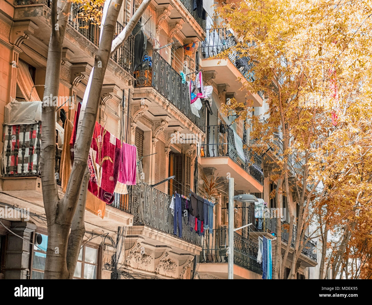 Housefronts storico di Barcellona El Poble Sec trimestre Foto Stock