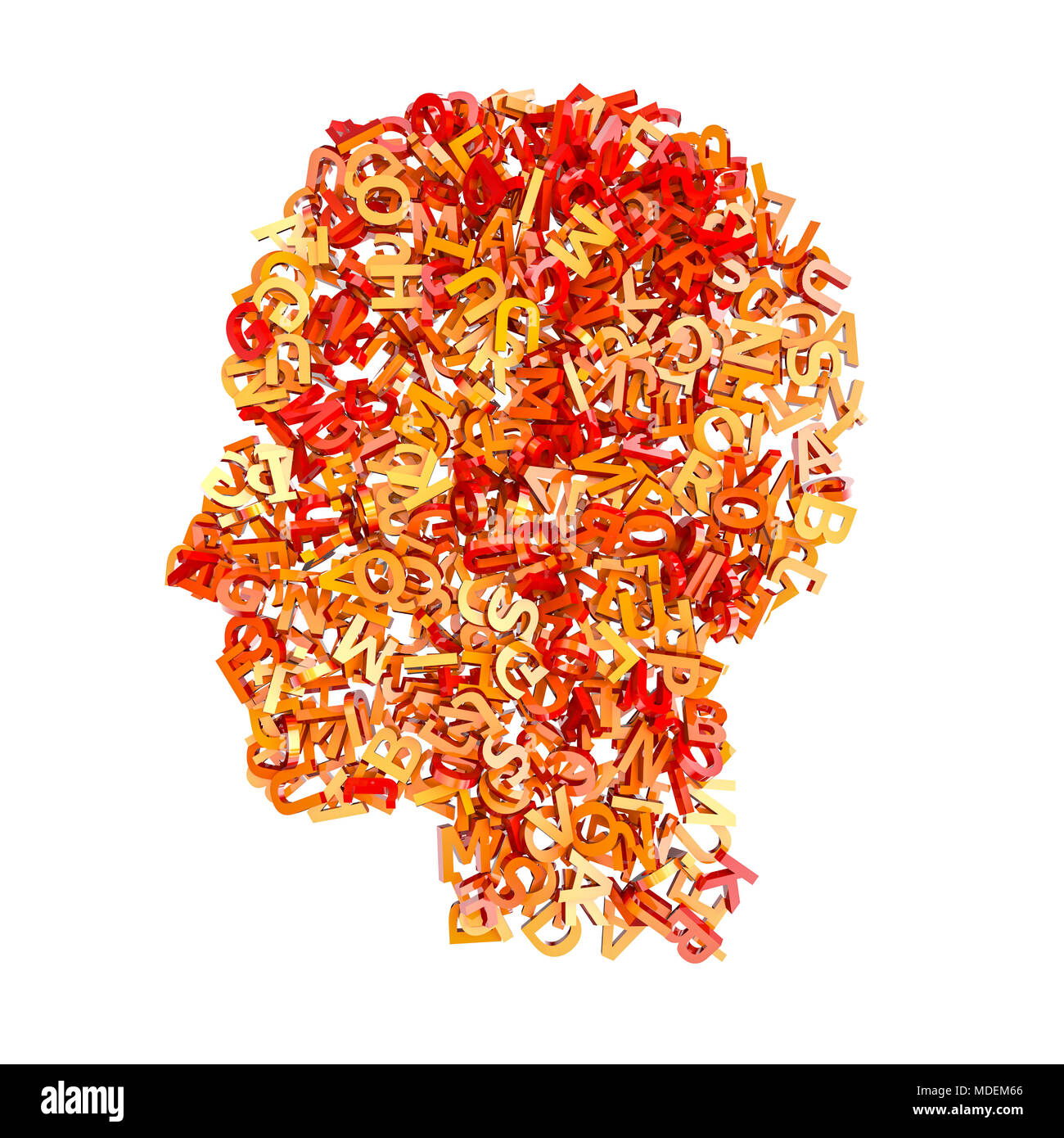 Illustrazione della testa realizzata da lettere 3d rendering immagine Foto Stock