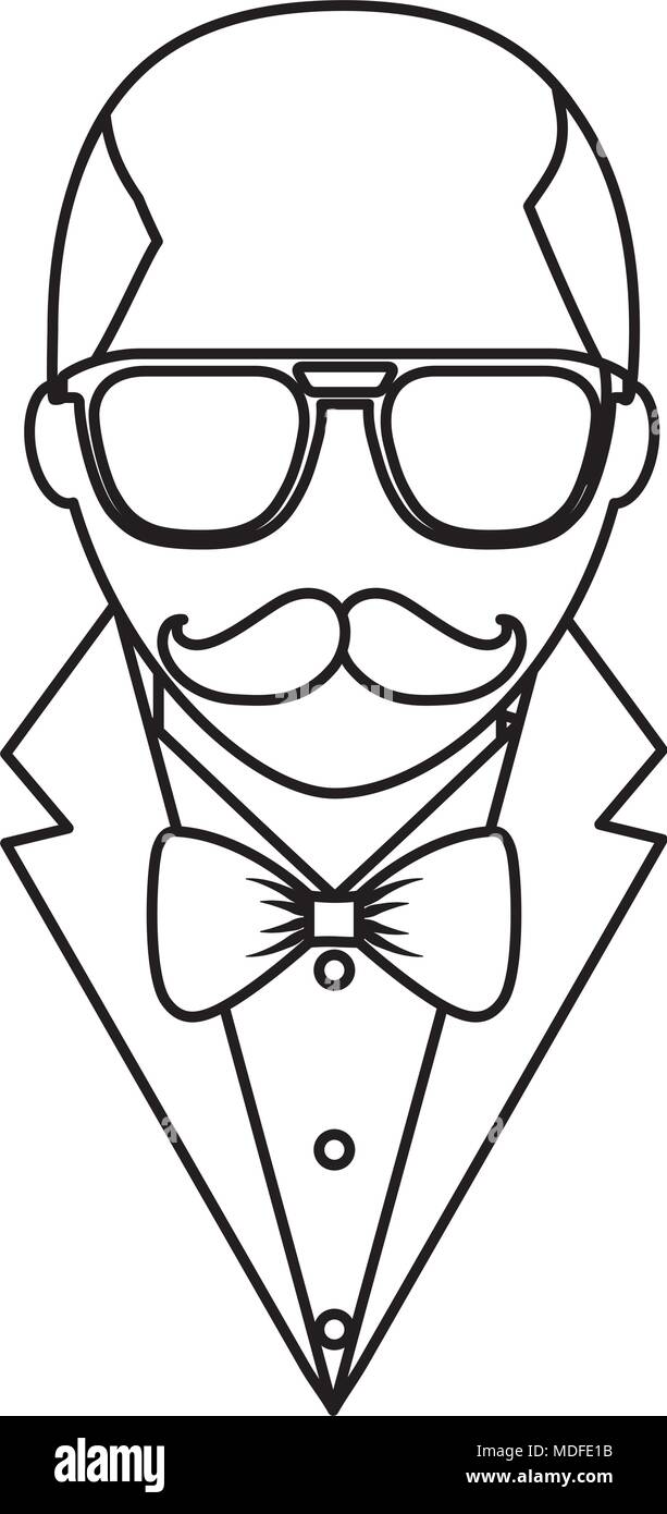 Hipster uomo calvo i baffi e occhiali elegante abito Illustrazione Vettoriale