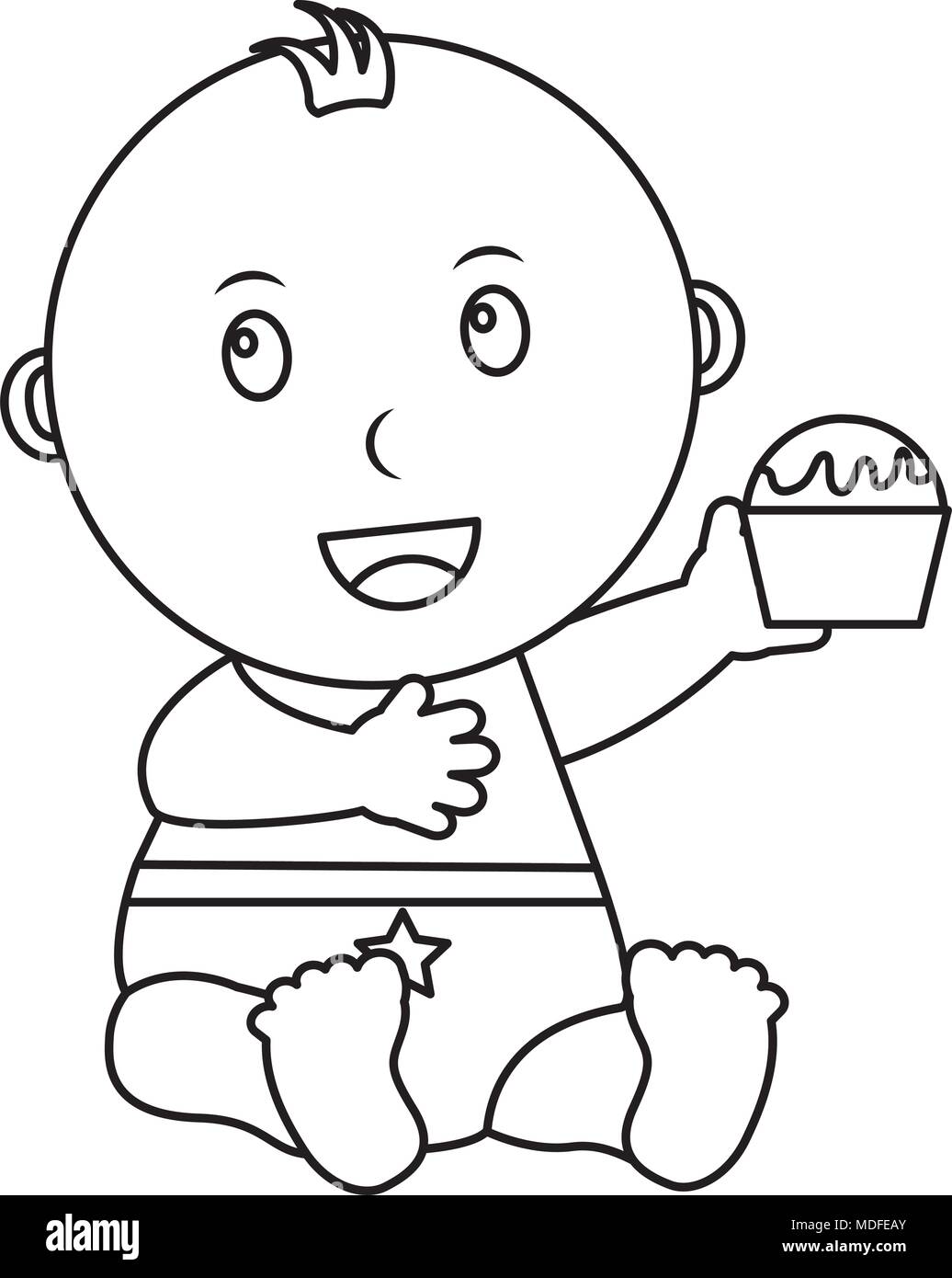 Carino piccolo bimbo seduto tenendo cupcake Illustrazione Vettoriale