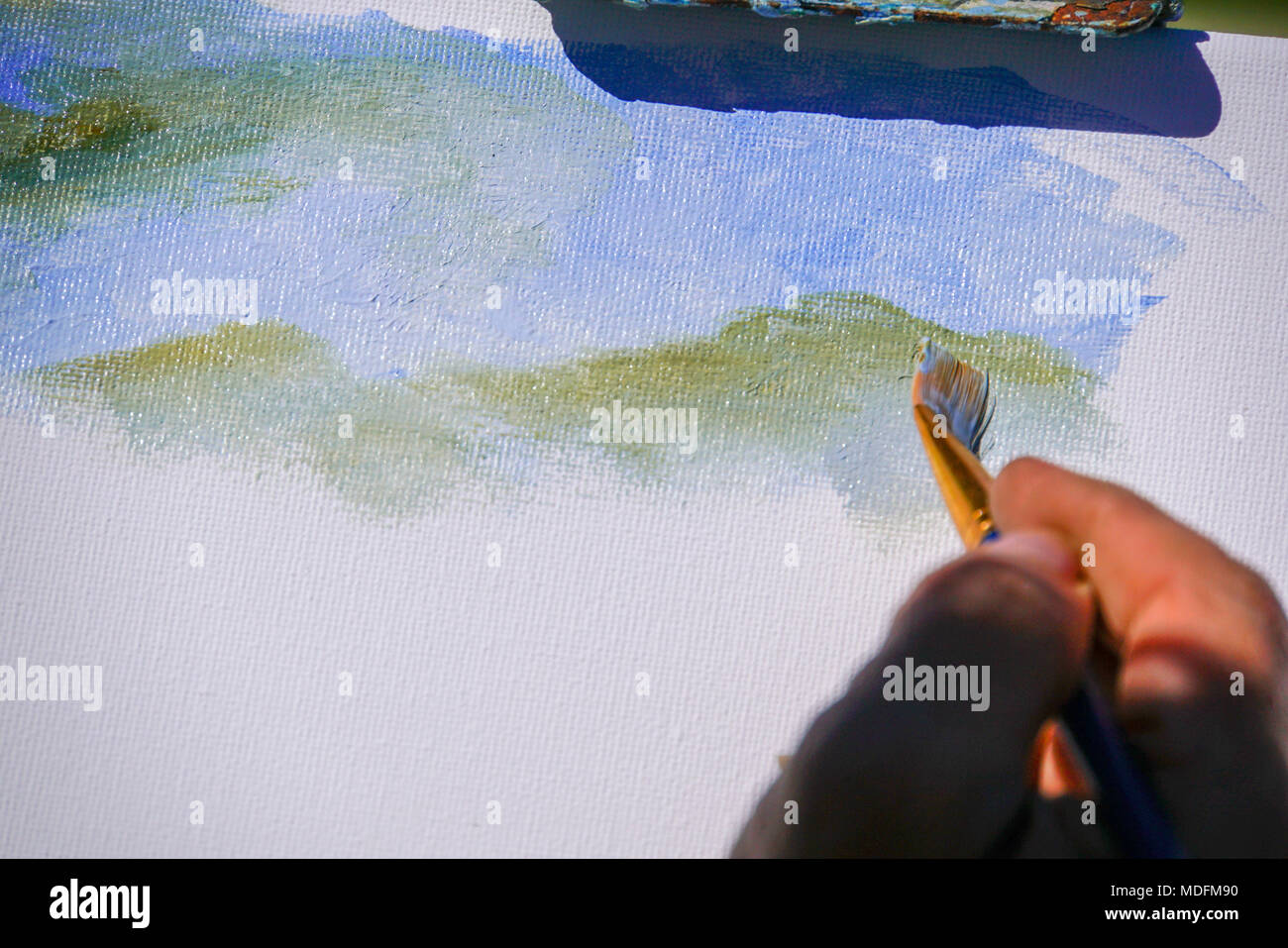 Seascape artista dipinto su tela da vicino Foto Stock
