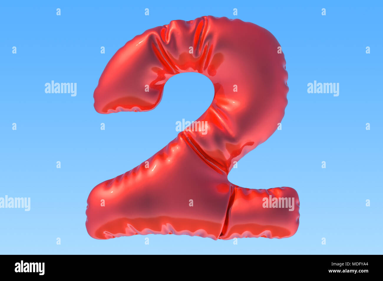 Numero 2, rosso foil balloon nel cielo. Il rendering 3D Foto Stock