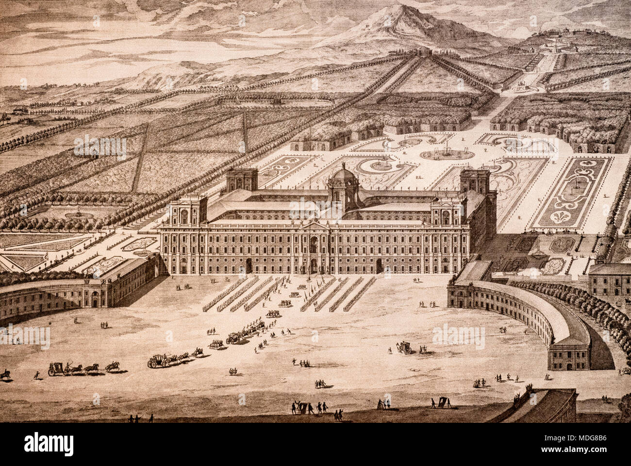 Luigi Vanvitelli - disegno del Palazzo Reale della Reggia di Caserta - 1756 Foto Stock