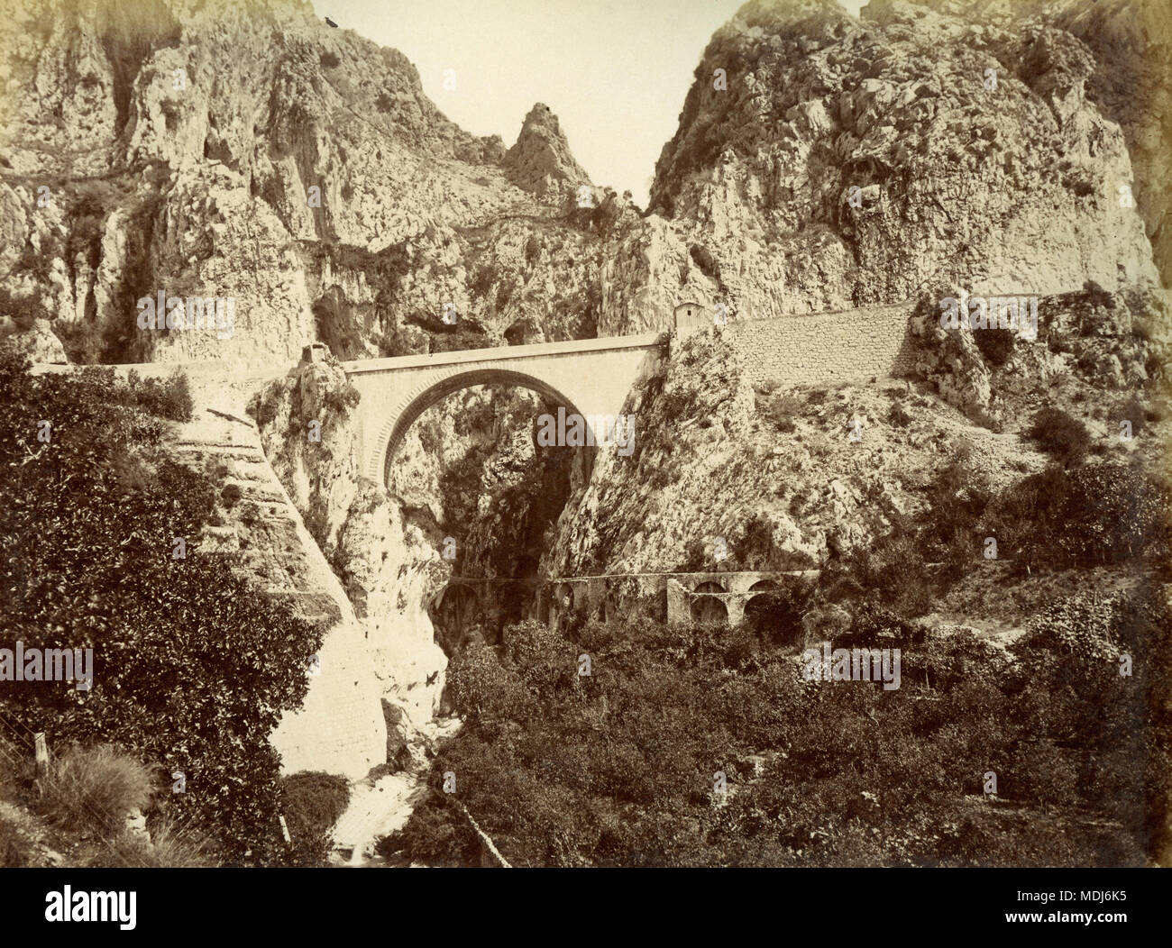 Louis bridge, Menton, Francia 1870 Foto Stock