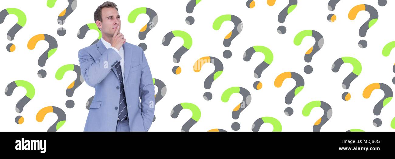 Uomo di pensare con design minimale un punto interrogativo Foto Stock