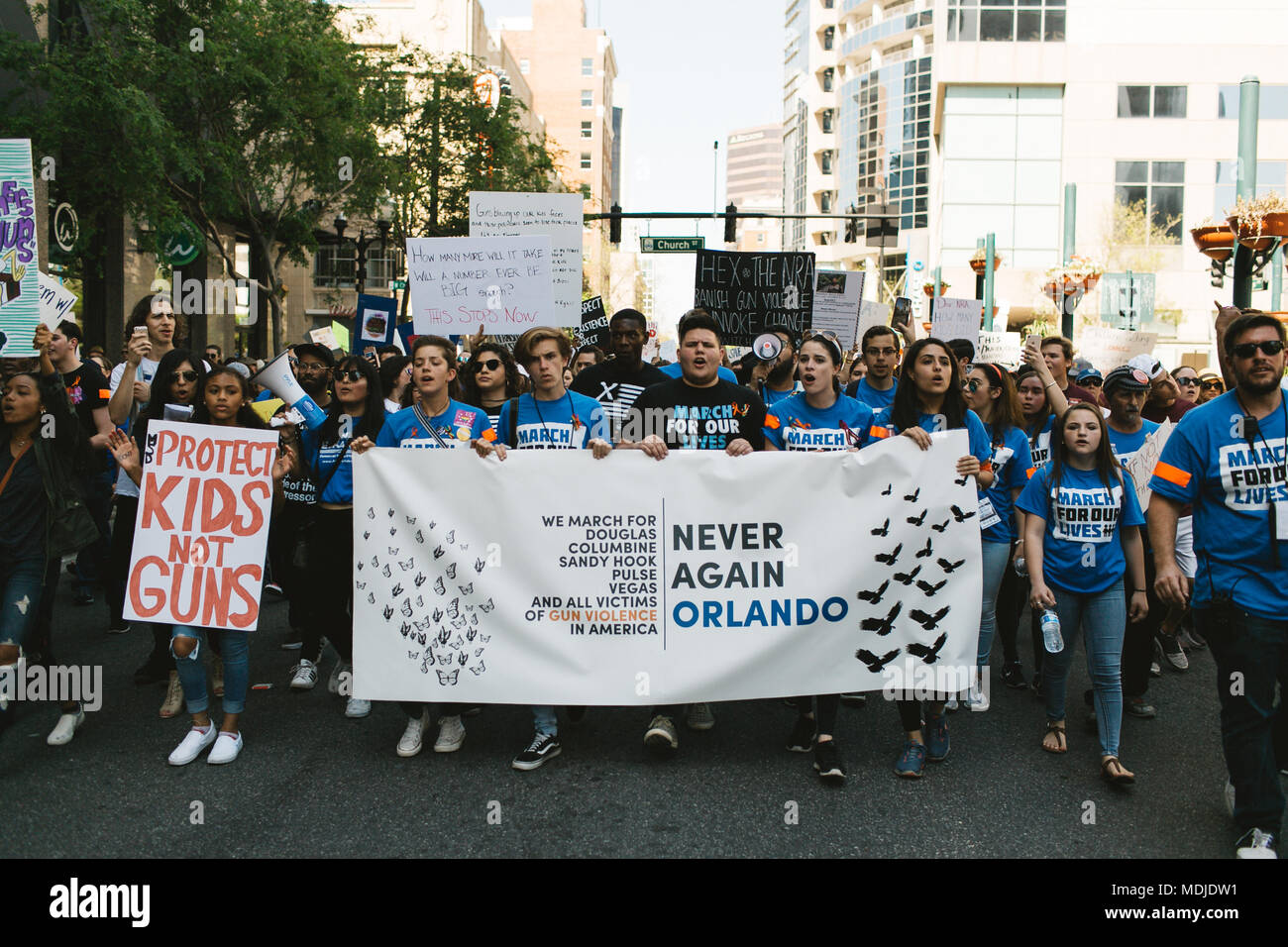 Marzo per la nostra vita a livello nazionale evento in downtown Orlando, Florida (2018). Foto Stock