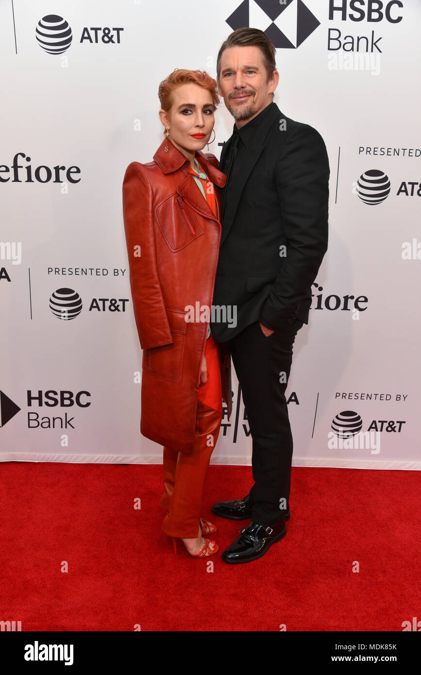 New York, Stati Uniti d'America. Il 19 aprile 2018. Noomi rapace e Ethan Hawke assistere ad uno screening di 'Stockholm' durante il 2018 Tribeca Film Festival al teatro SVA on April 19, 2018 in New York City. Credito: Erik Pendzich/Alamy Live News Foto Stock
