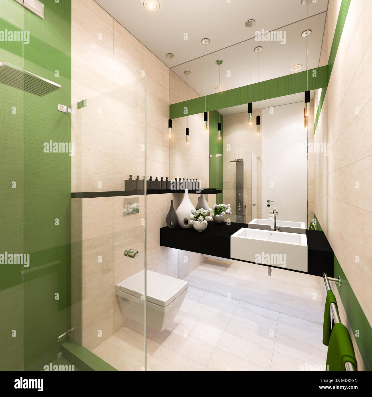 Il design degli interni del bagno in un moderno stile architettonico ... Rendering 3d interni