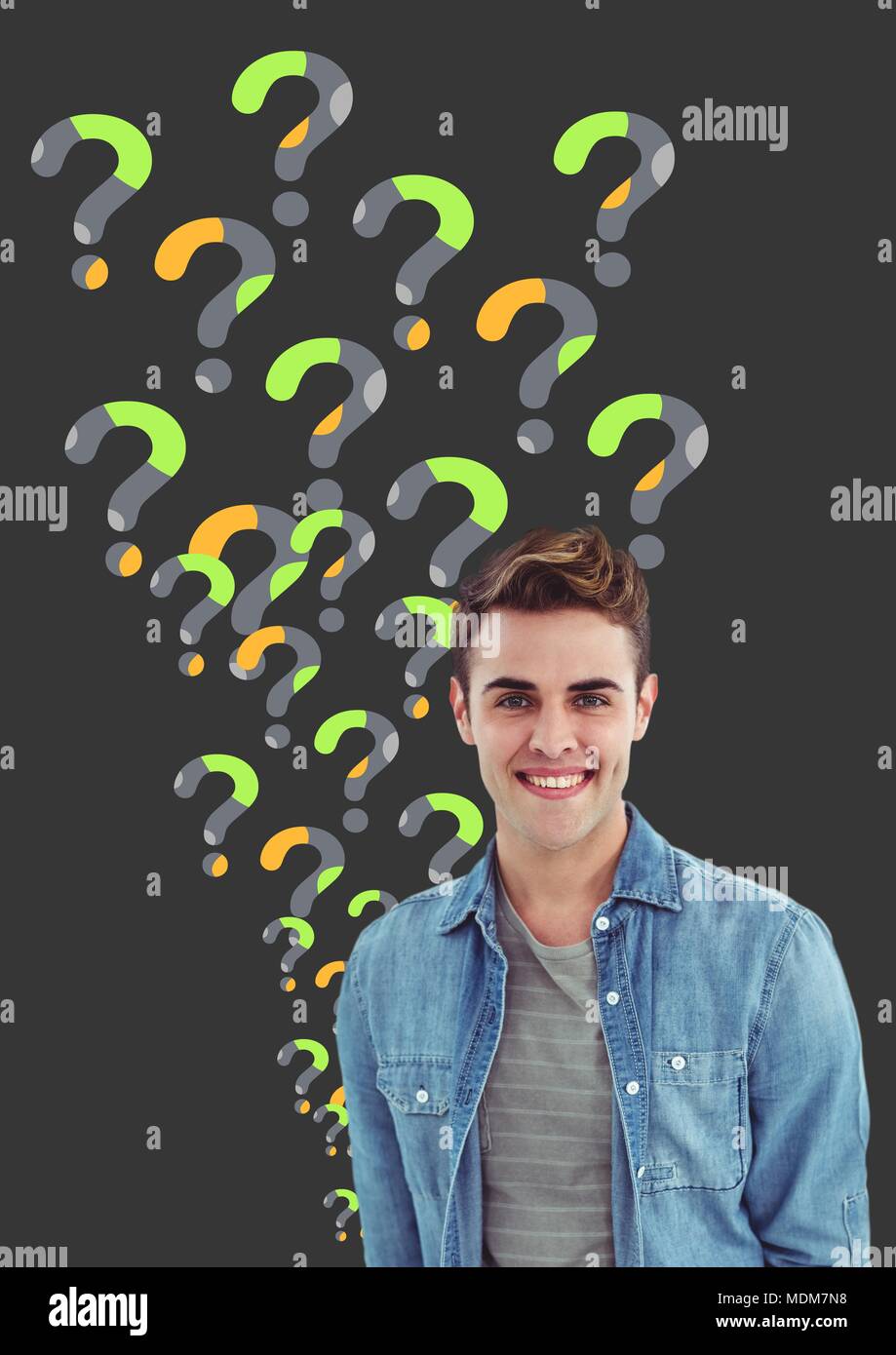 Uomo di pensare con design minimale un punto interrogativo Foto Stock