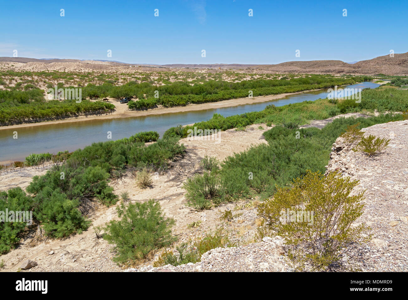 Texas, parco nazionale di Big Bend, Boquillas Crossing, vista sul fiume Rio Grande in Messico Foto Stock