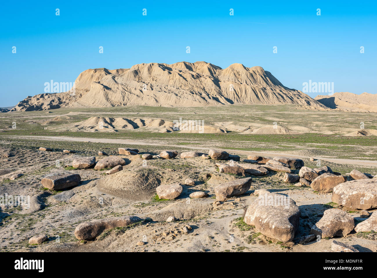 Resti di antiche rocce in Gobustan, Azerbaigian Foto Stock