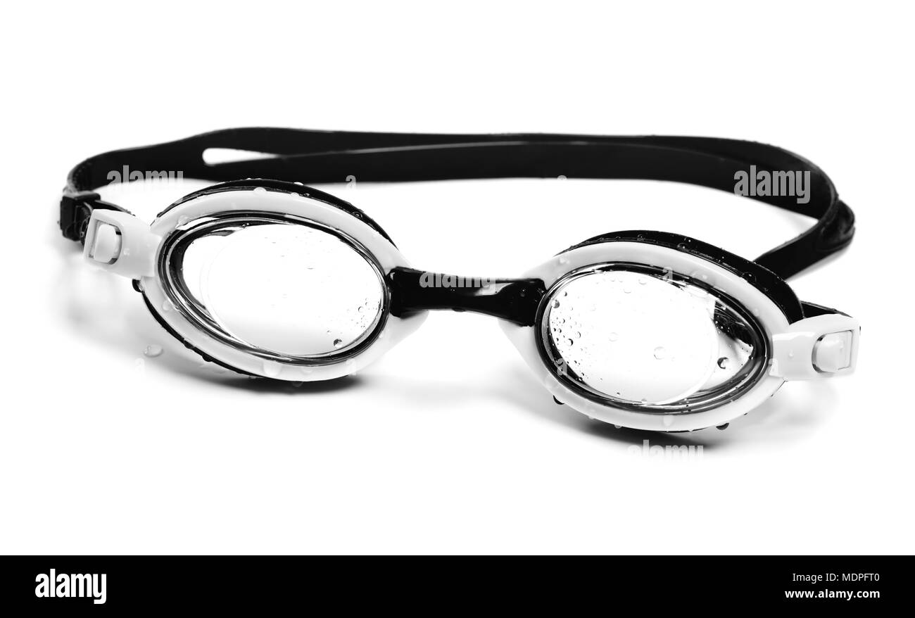 Bianco e nero wet occhiali per nuoto. Isolato su sfondo bianco. Foto Stock