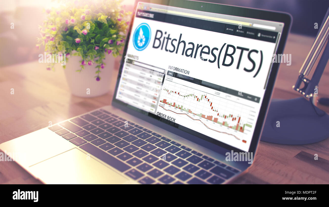 La dinamica del costo del BITSHARES sullo schermo del computer portatile. 3d Foto Stock