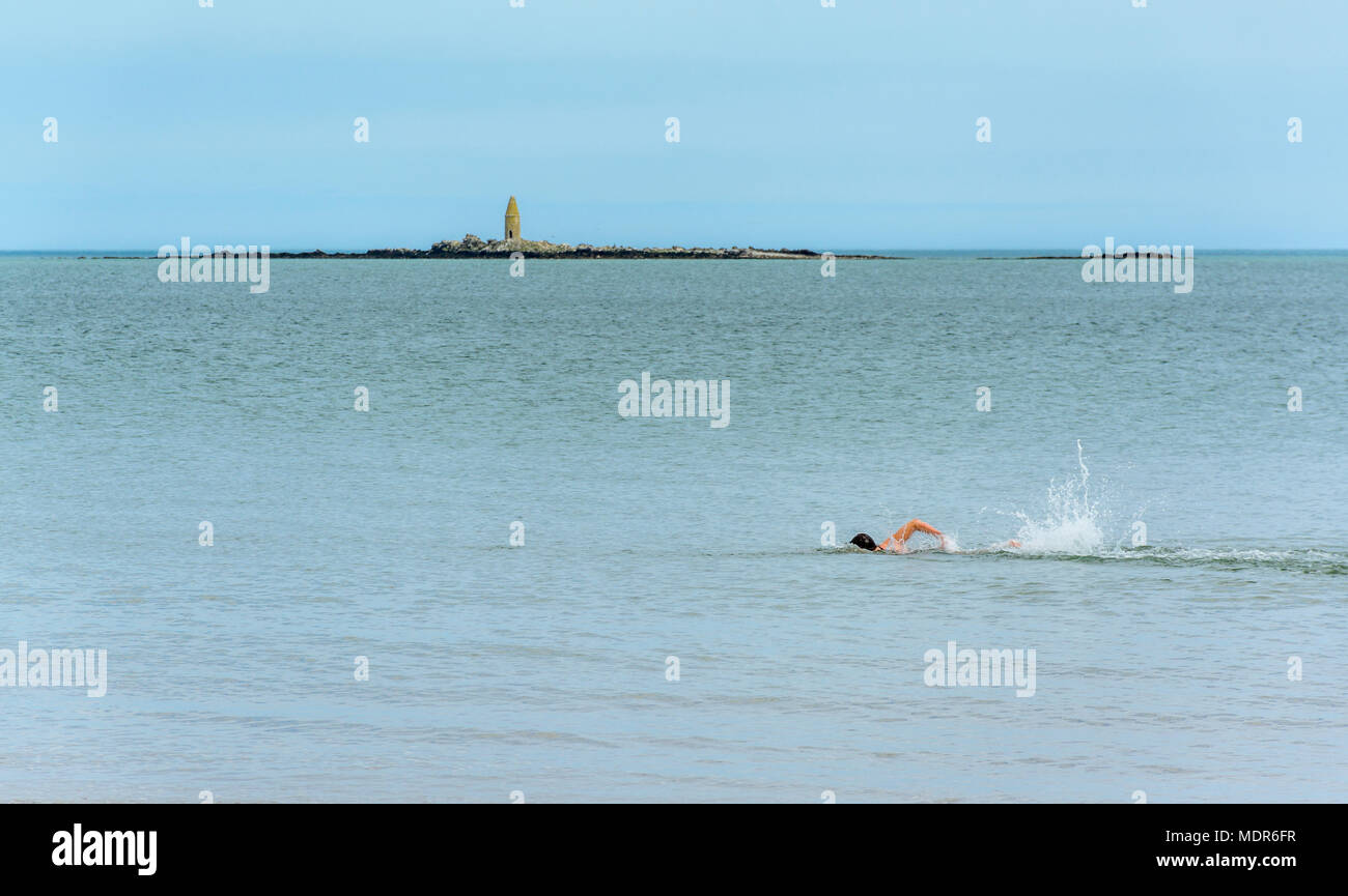 Aprire l'acqua nuotare a yr Traeth Ora a Dulas (vicino Lligwy) su Anglesey, Galles del Nord Foto Stock