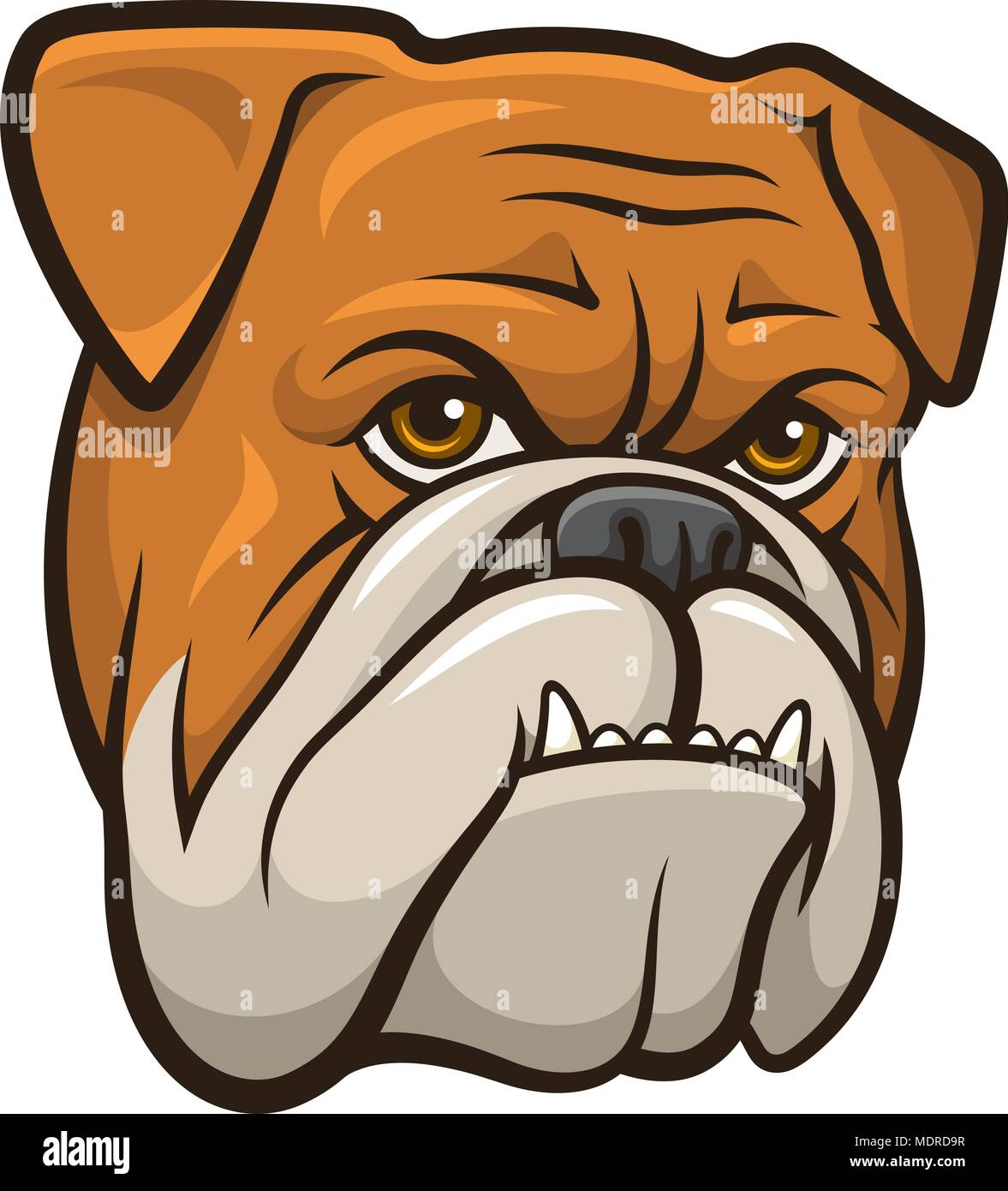 Testa di un arrabbiato bulldog in stile cartoon isolato su bianco. Questa illustrazione vettoriale può essere utilizzato come una stampa su T-Shirt tatuaggio elemento o altri usi Illustrazione Vettoriale