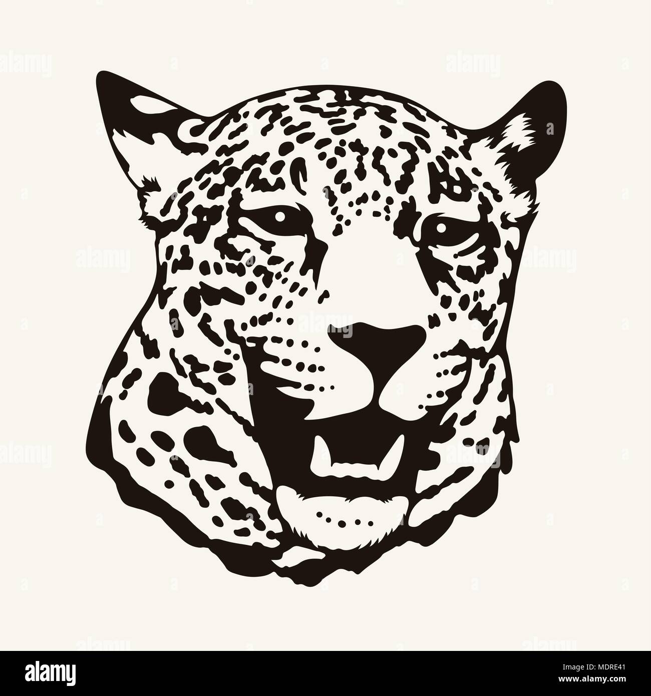 Illustrazione vettoriale di una testa di Leopard in un colore. T-shirt design Illustrazione Vettoriale