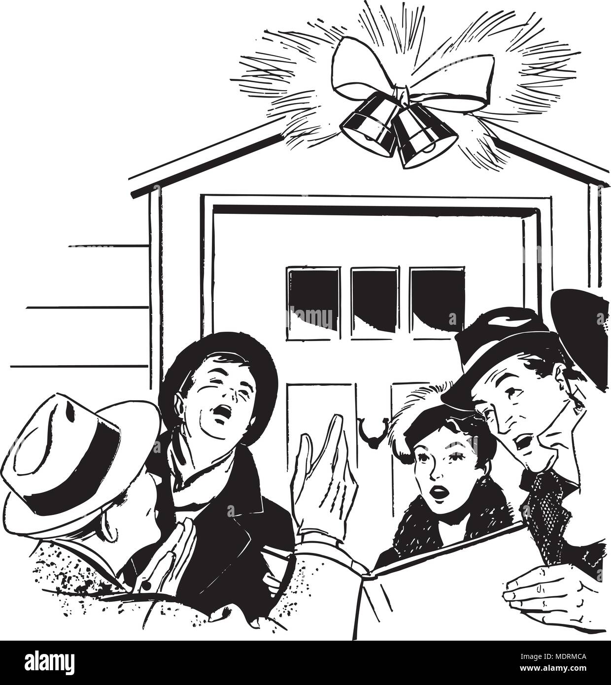 Christmas Carolers - retrò illustrazione clipart Illustrazione Vettoriale