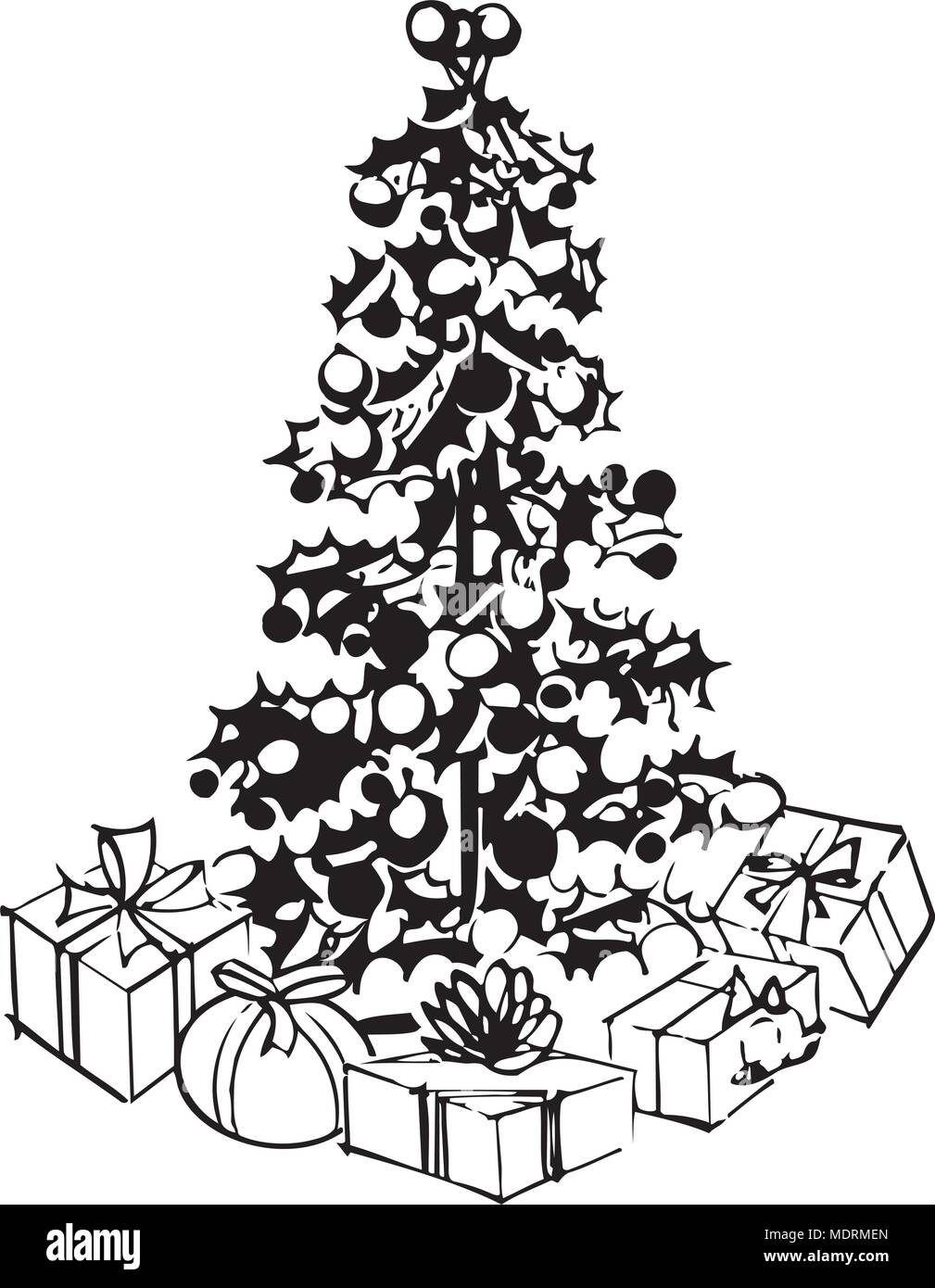 Albero di Natale e regali - retrò illustrazione clipart Illustrazione Vettoriale