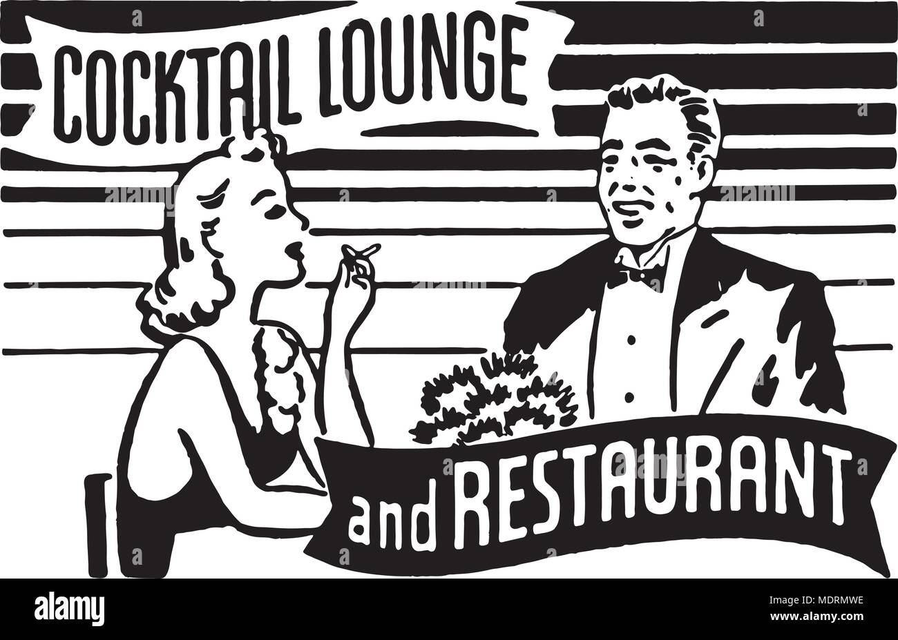 La cocktail lounge e un ristorante - retrò arte Annunci Banner Illustrazione Vettoriale