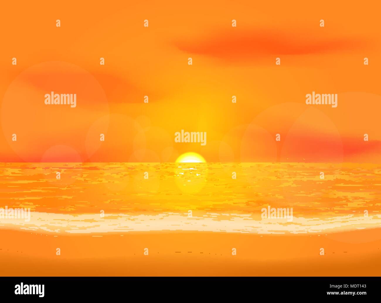 Alba tranquilla vista mare sullo sfondo. Vivace illustrazione di sunrise Illustrazione Vettoriale
