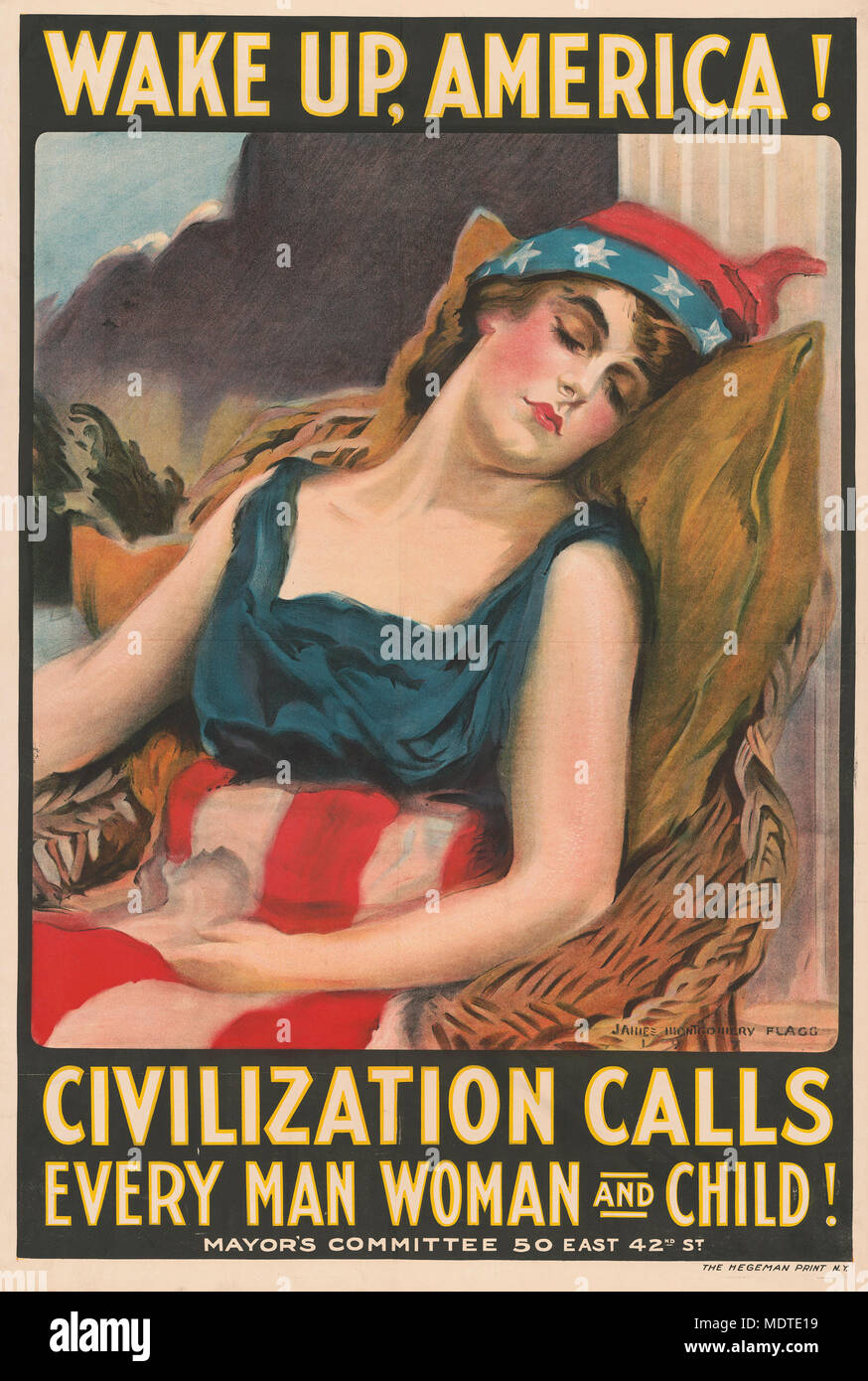 JAMES MONTGOMERY FLAGG (1877-1960) artista americano. Questo poster 1917 utilizzato attrice Maria Arthur come il suo modello per la Columbia. Foto Stock