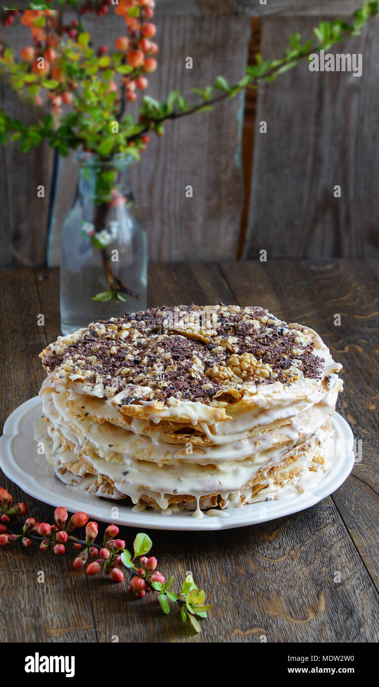 Torta di Napoleone - multistrato torta con crema di latte Foto Stock