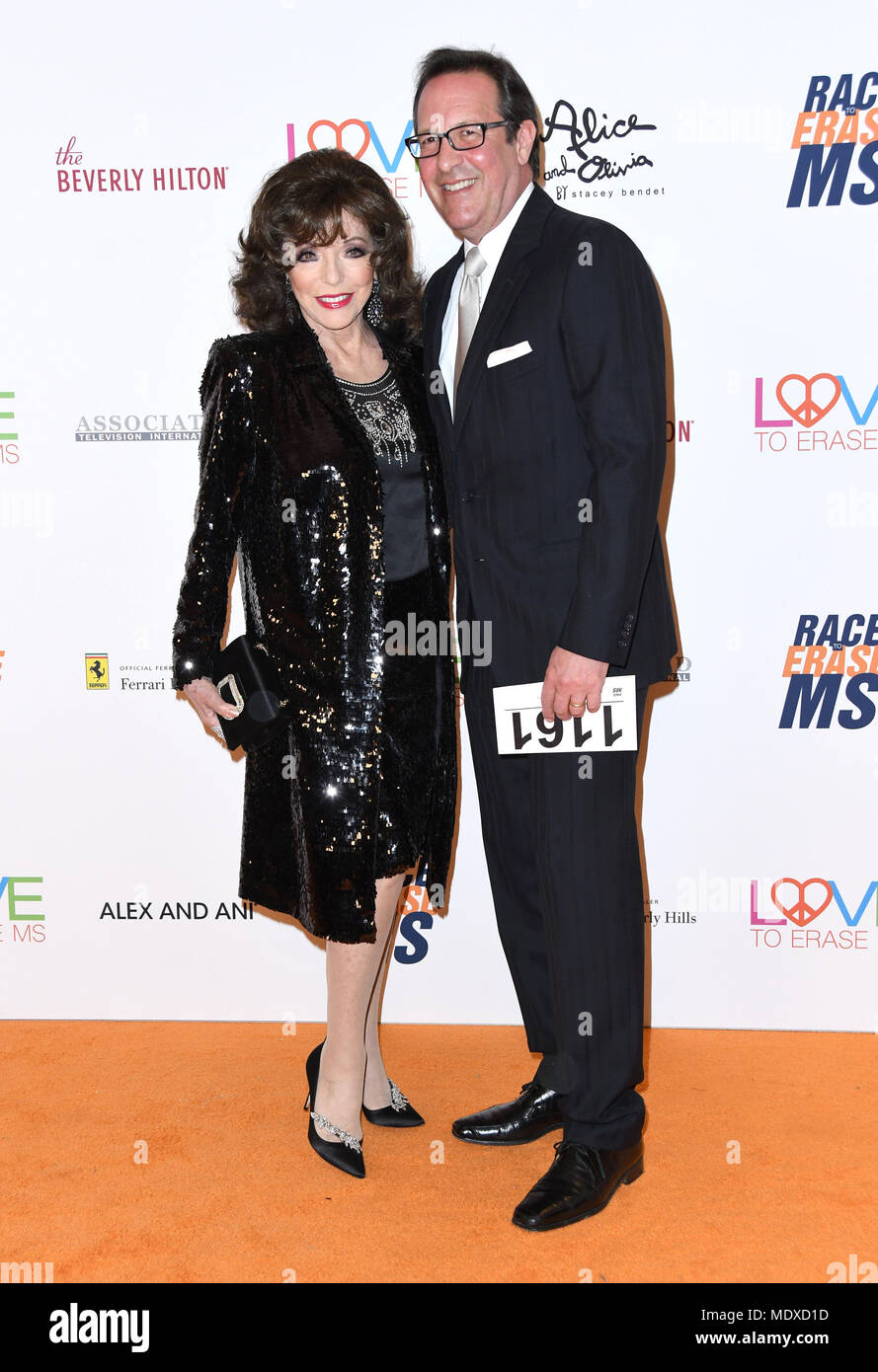 20 aprile 2018 - Beverly Hills, CA, Stati Uniti - 20 aprile 2018 - Beverly Hills, California - Joan Collins. 25a gara annuale di gala per cancellare MS tenutasi al Beverly Hilton Hotel foto: Birdie Thompson/AdMedia Foto Stock