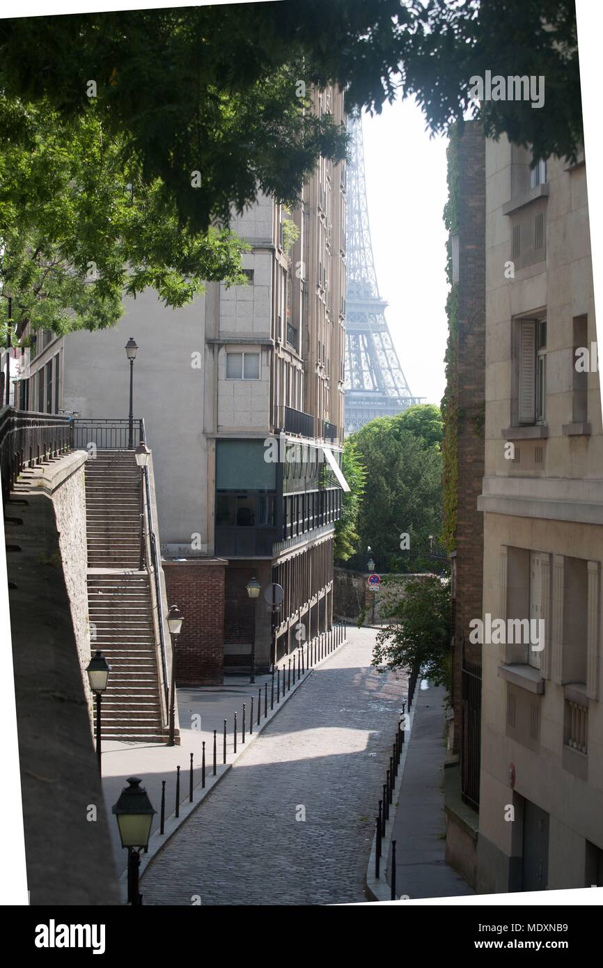 Parigi, Rue Berton, al di sotto della rue Raynouard, scale, Foto Stock