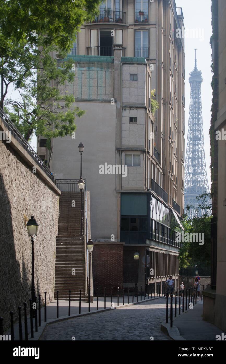 Parigi, Rue Berton, al di sotto della rue Raynouard, scale, Foto Stock