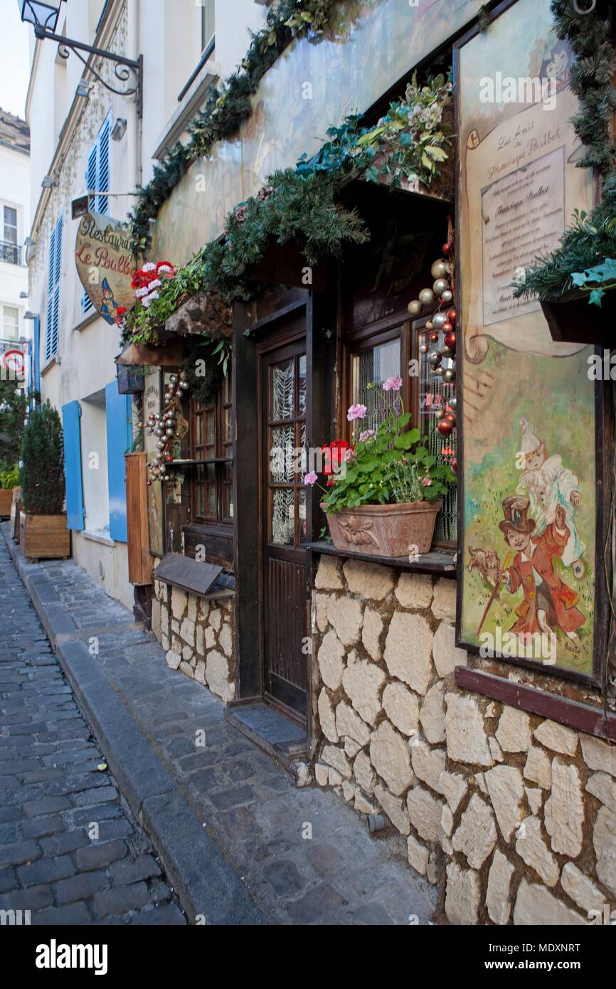 Parigi, Montmartre, rue Poulbot, ristorante Le Poulbot Foto Stock