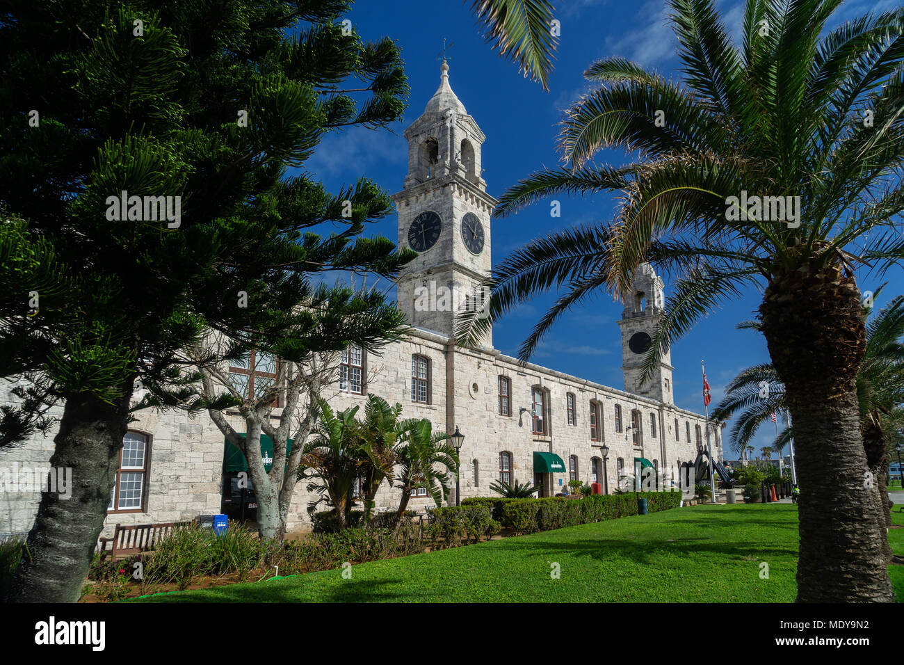 Clocktower presso il Royal Naval cantieri, Bermuda. Foto Stock