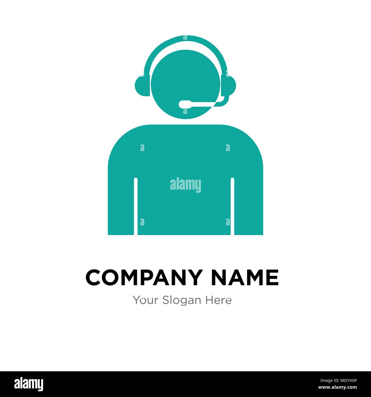 Call center lavoratore con auricolare company Logo design template, business corporate icona vettore Illustrazione Vettoriale