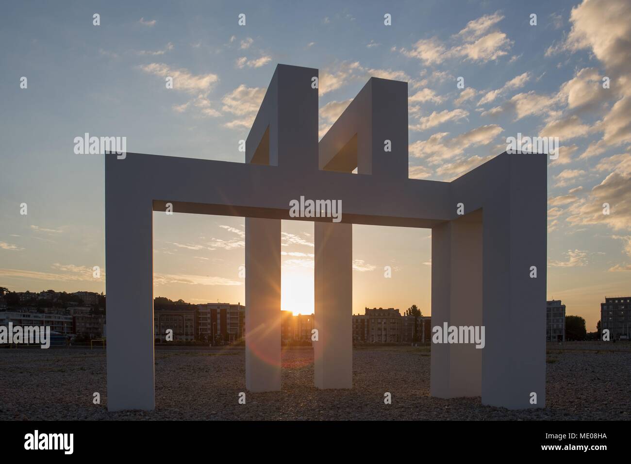 In Francia, Le Havre, arte di installazione sulla spiaggia in linea con le Porte Océane, Le Havre 500 anniversario. L#3 da Sabina Lang e Daniel Baumann Foto Stock