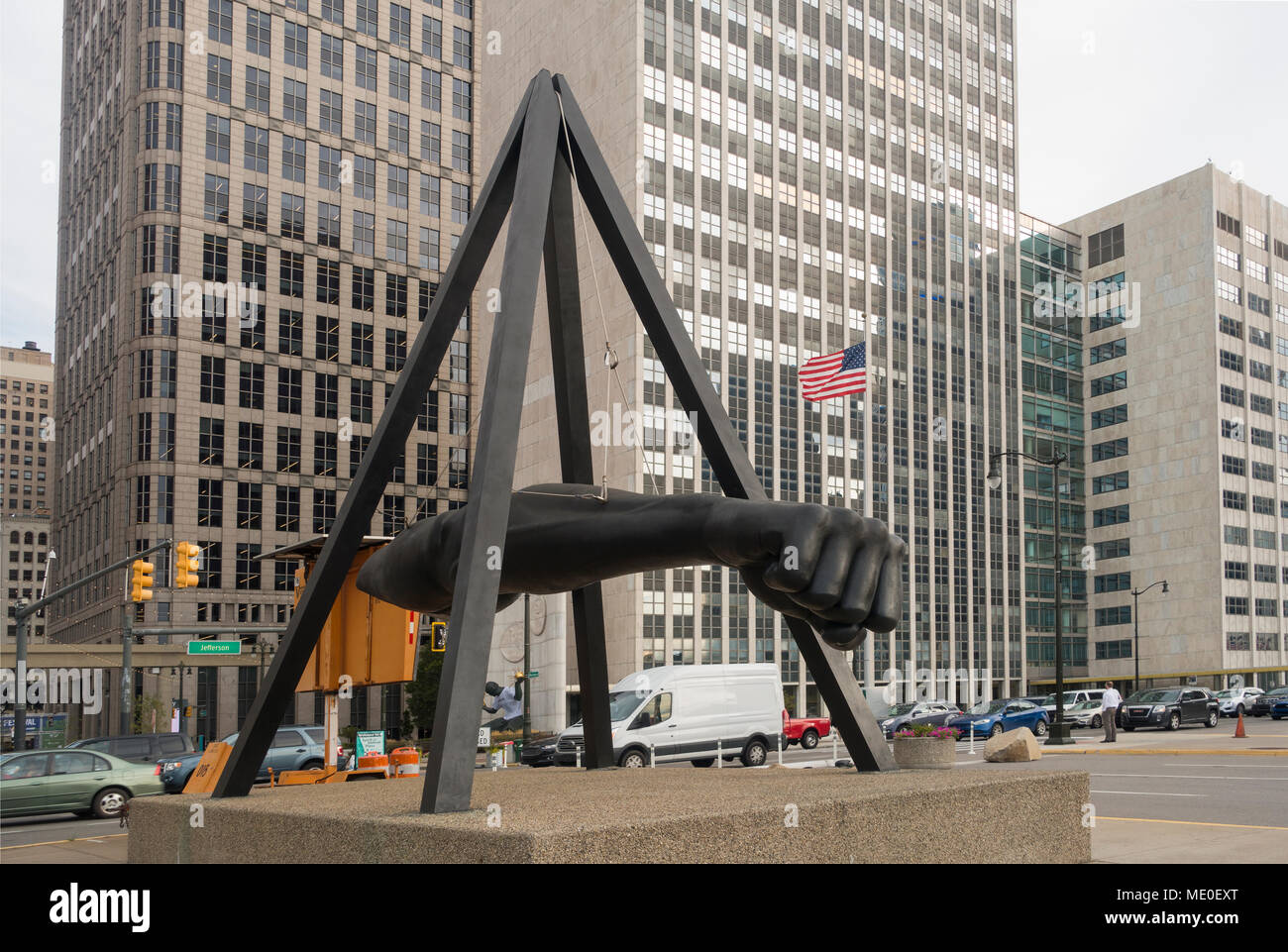 Un monumento alla Joe Louis il pugno scultura Detroit Michigan Foto Stock