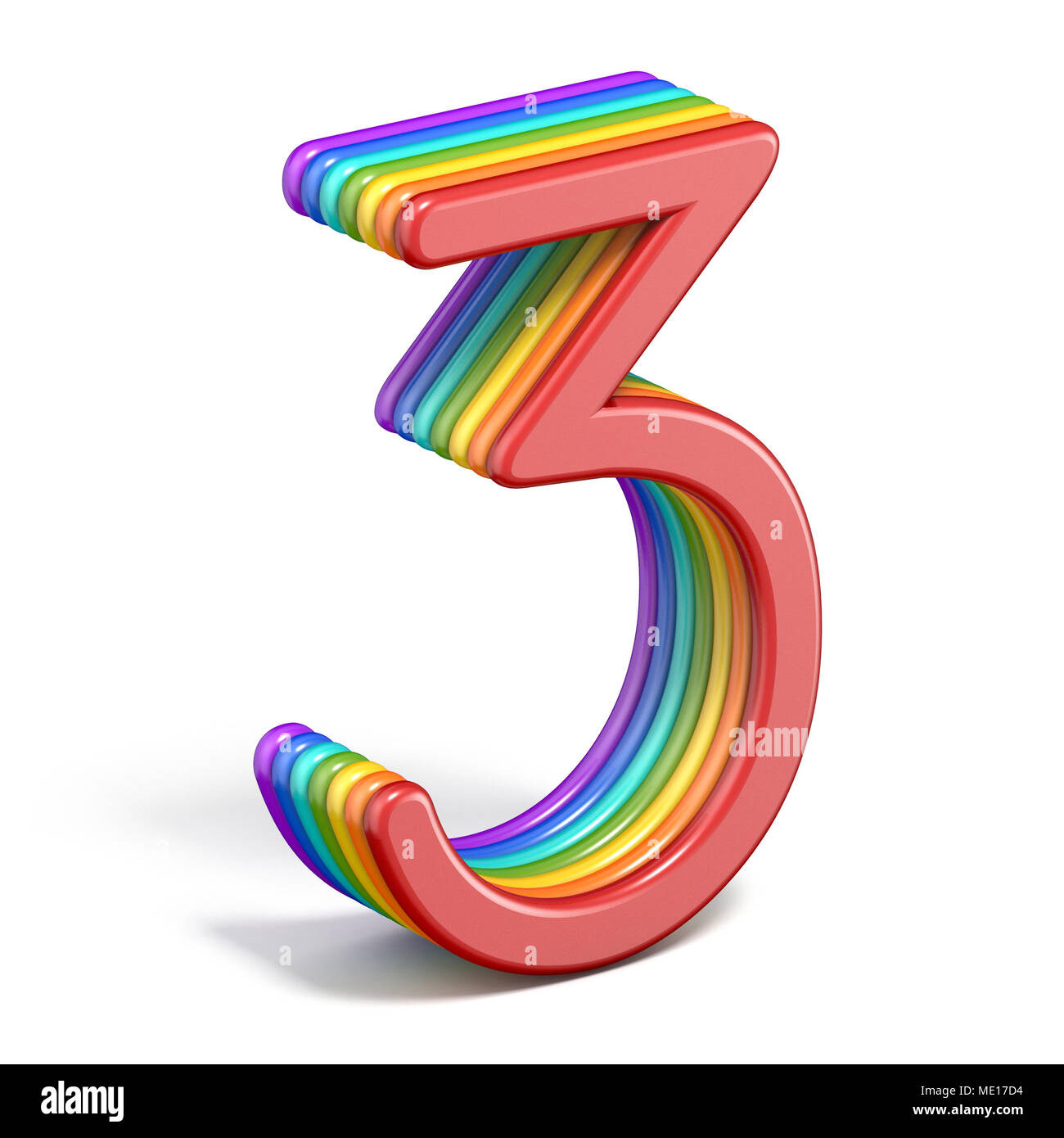 Rainbow numero di font 3 TRE 3D rendering immagine isolata su sfondo bianco Foto Stock
