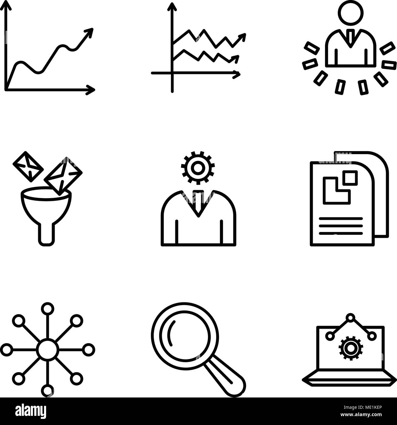 Set di 9 semplici icone modificabili quali analisi portatile, ingrandimento, dati di bilanciamento, pagina di dati, interfaccia utente Posta, riversando i dati utente analytics Illustrazione Vettoriale